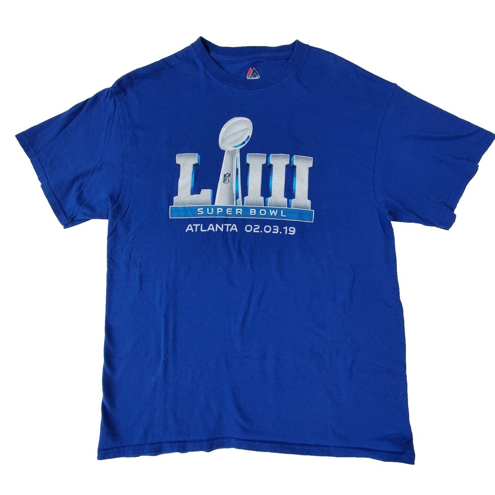 Super Bowl LIII 2019 Atlanta NFL Majestic‎ T-Shirt Patriots vs Rams Mens L